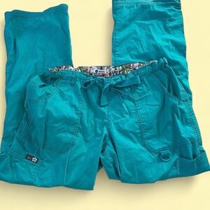 Koi Kathy Peterson Vintage Teal Cargo Scrub Pants - Drawstring Waist